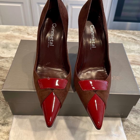 Rare Vintage Gunmetal Brown Suede with Red Patent Leather Pumps - Size 8 - EUC - Picture 4 of 7